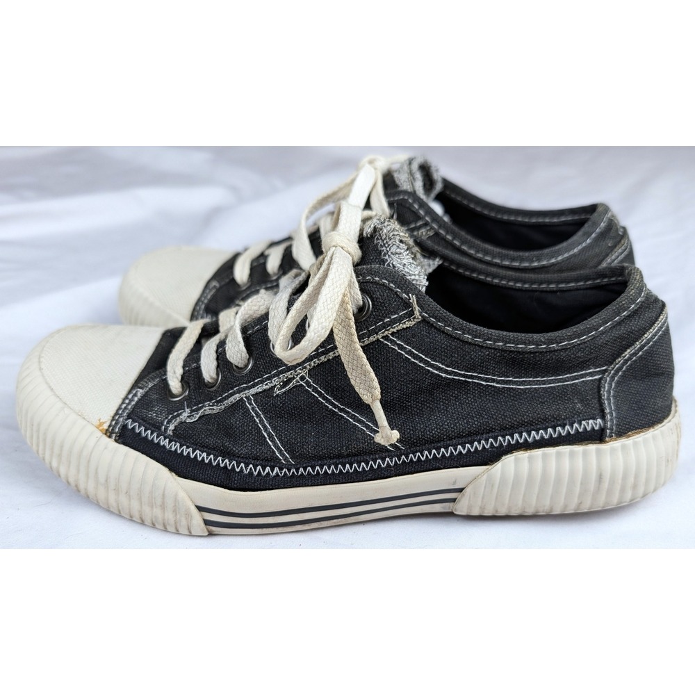 Faded Glory Reilly Mens Size 7.5 Black Canvas Low Top Sneakers Plaid Lining